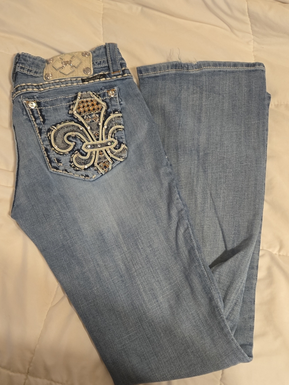 Miss Me Light Blue Embroidered Flare Jeans